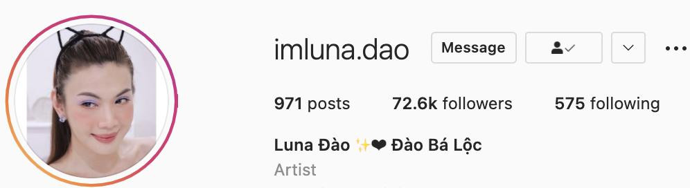 Tuy nhiên hiện tại, Đào Bá Lộc đã đổi hẳn tên trang cá nhân thành Luna Đào và xóa thông tin booking như muốn chuyển hướng sang nghề beauty blogger.
