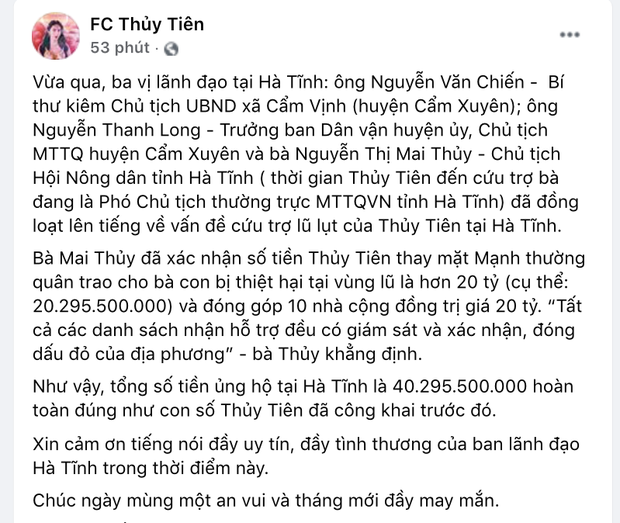 Ha Tinh xac minh nhan hon 40 ty cuu tro tu Thuy Tien