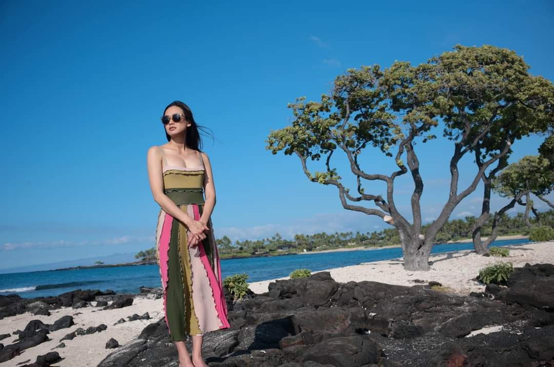 Nguyễn Mỹ Linh đẹp dịu dàng trước biển.