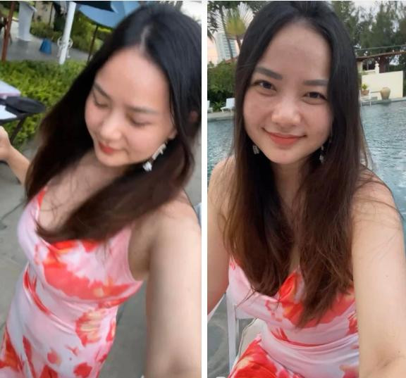 hay vì đưa góc máy đi thật xa như những lần khác, người đẹp lại tự tin đặt điện thoại gần sát mặt, show rõ đường nét hình thể không cần app chỉnh sửa.