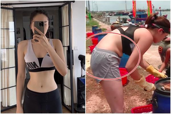 Sau một thời gian "phát tướng" (ảnh phải), Kỳ Duyên duy trì vòng eo con kiến hậu giảm cân.