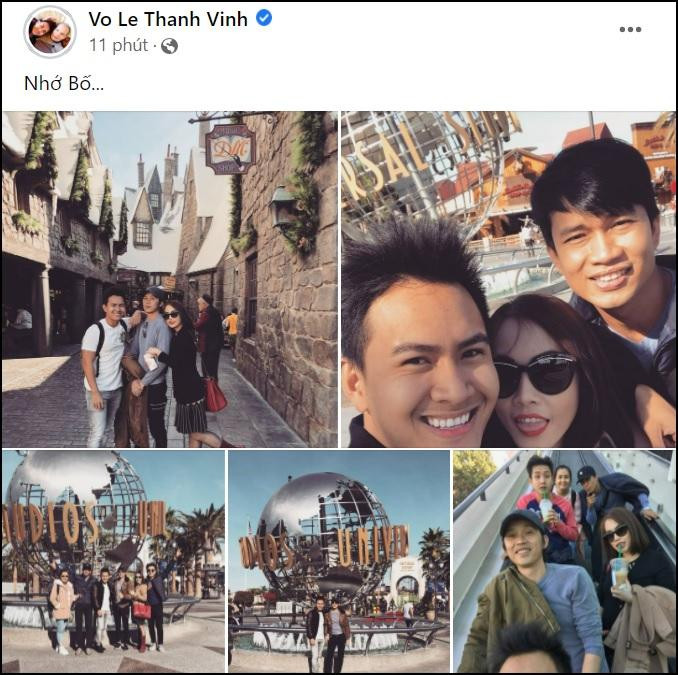 br/> Mới đây, Võ Lê Thành Vinh - con trai ruột của nghệ sĩ Hoài Linh - chia sẻ loạt ảnh gây chú ý. Đó là những khoảnh khắc cũ của Thành Vinh và người thân trong một ngày đẹp trời dạo chơi nước Mỹ. Khoe ảnh quấn quít bố và "cô Sáu" Phương Trang, Thành Vinh đồng thời bày tỏ nỗi nhớ nhung đấng sinh thành đang ở Việt Nam.