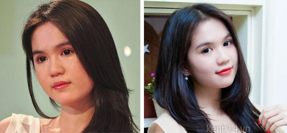 Cũng như nhiều cô "bánh bèo" thích khoác lên mình diện mạo thơ ngây, Ngọc Trinh chọn kiểu kính giãn tròng với độ giãn lớn, lớp phủ màu tràn ra khỏi viền con ngươi giúp tạo hiệu ứng đôi mắt to tròn như hột nhãn.