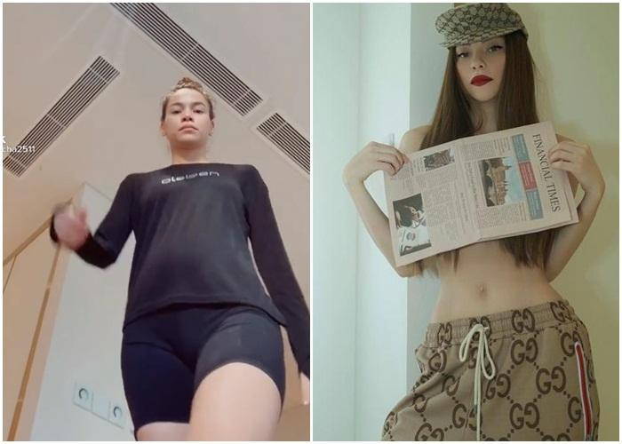 Đoạn clip quay cận vòng eo khá "tròn trịa" của mẹ 3 con khiến dân tình bất ngờ. So với ảnh bán nude với vòng 2 phẳng lì cô mới đăng tải trên trang cá nhân (ảnh phải), có thể thấy rõ sự khác biệt.