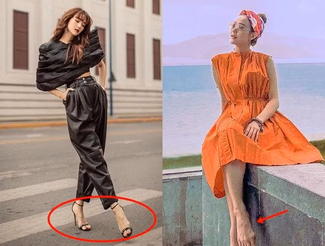 Khuyết điểm bàn chân gân guốc kém xinh sẽ lộ rõ khi nữ ca sĩ Minh Hằng khoe chân trần hoặc mang sandal cao gót quai mảnh.