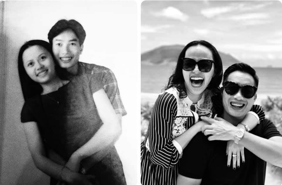 Hoa Thanh Tùng đăng hình hai vợ chồng từ ngày còn trẻ và hình ảnh bây giờ kèm status "nhà phải có nóc".