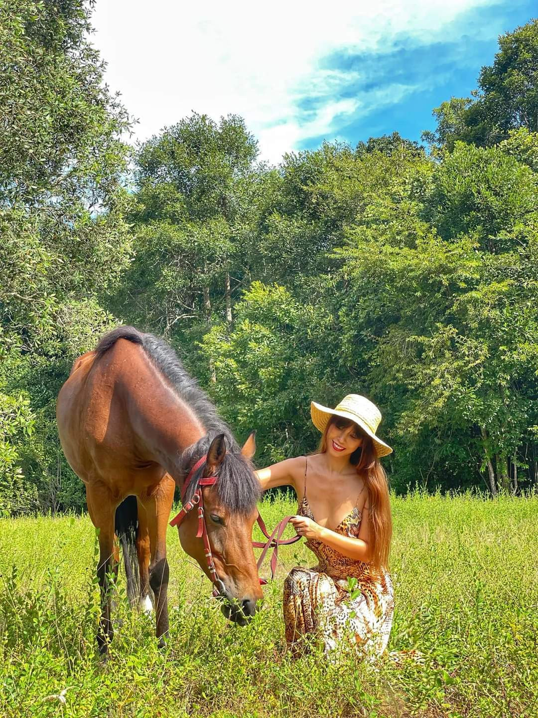 Siêu mẫu Hà Anh chụp hình sexy bên chú ngựa.