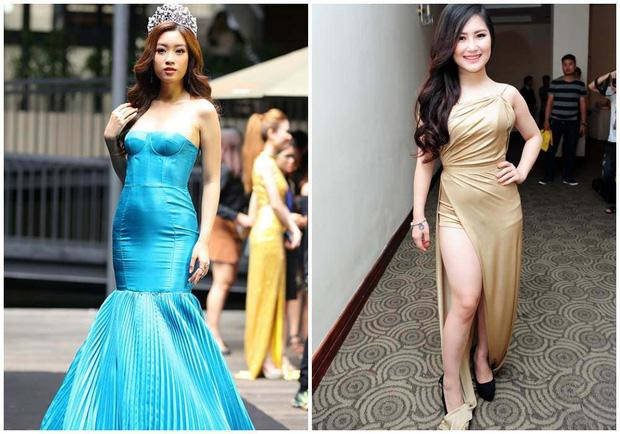 Hương Tràm và Hoa hậu Đỗ Mỹ Linh bị lộ vóc dáng kém thon thả vì đầm bó chẽn. Chất vải sáng màu, bóng bẩy là "kẻ thù" của những cô nàng không sở hữu body thon gọn.