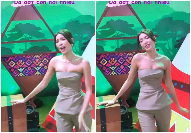 Minh Tú có cảm thấy tức ngực với chiếc áo này không?