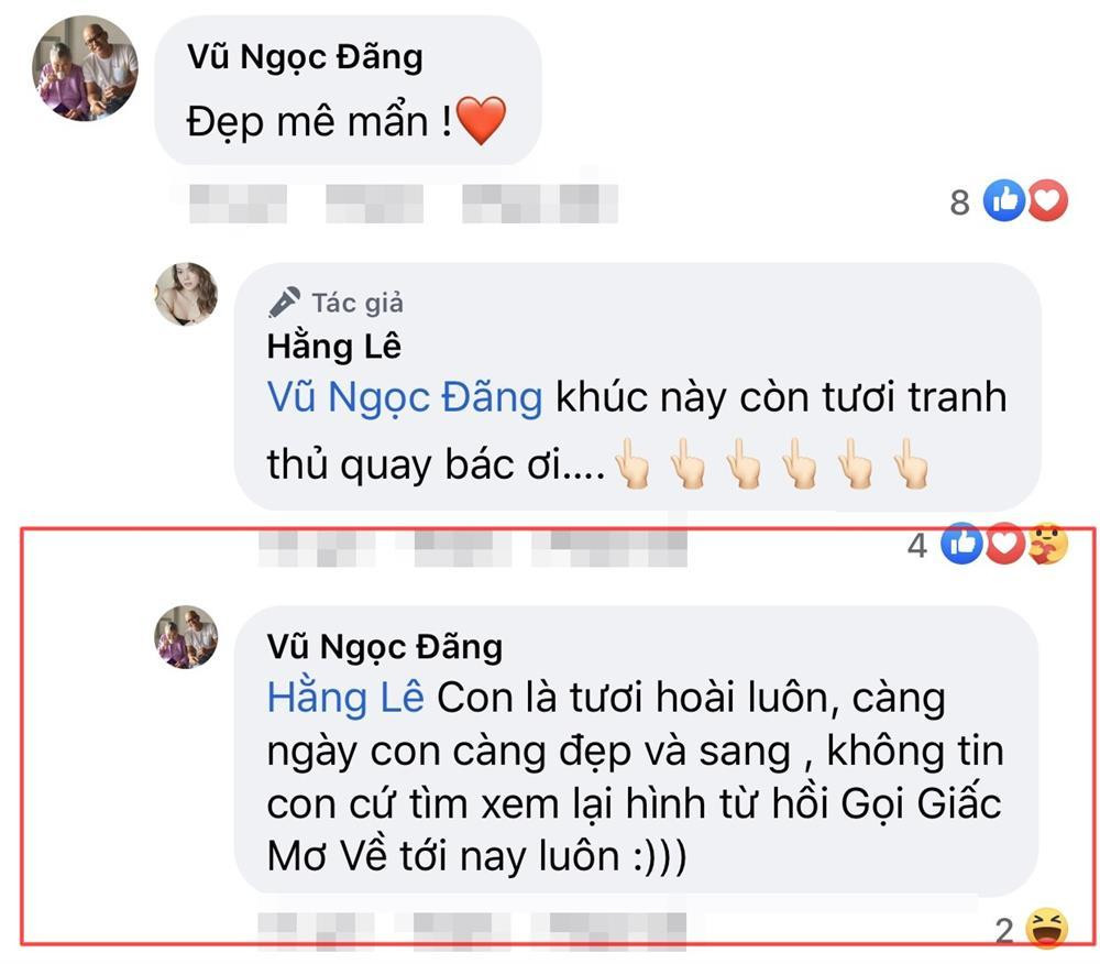 Đáng chú ý nhất chính là những màn bình luận tương tác của anh em, bạn bè đồng nghiệp, trong đó có đạo diễn Vũ Ngọc Đãng. "Con là tươi hoài luôn, càng ngày càng đẹp và sang, không tin con cứ tìm xem lại hình từ hồi 'Gọi giấc mơ về' tới nay luôn", anh viết.