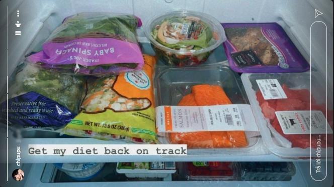 Không chỉ tập chạy để tiêu mỡ, Chi Pu còn lên kế hoạch ăn kiêng với các loại rau và cá hồi.