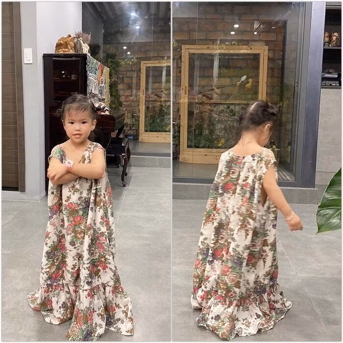 Đầm ngủ của Lê Phương cũng được bé Bông biến thành váy dạ hội "đi thảm đỏ".