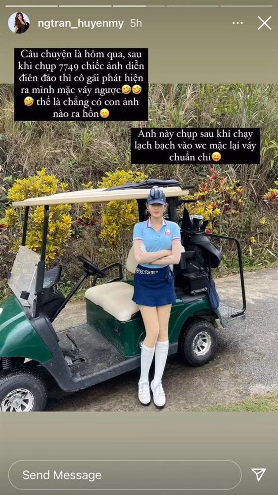 Cô cho biết sau khi đã chụp ảnh "sống ảo" chán chê mới phát hiện ra mình mặc váy ngược và lập tức chạy vào WC để chỉnh sửa lại.