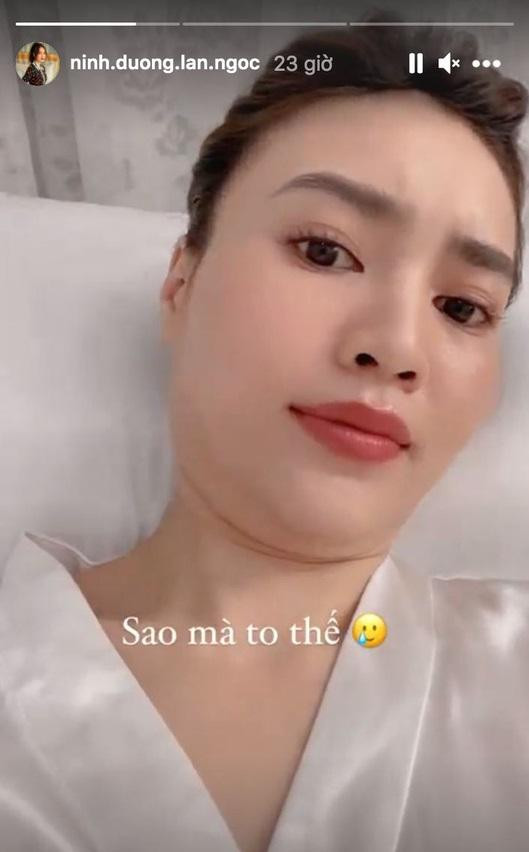 Lan Ngọc nhiều lần tự quay cận nhan sắc vẫn còn lớp make-up khá kỹ của mình nhưng cố tình để máy ở "góc chết", để lộ luôn phần nọng cằm. Đến chính nữ diễn viên cũng phải giật mình: "Sao mà to thế" kèm icon đau khổ "rớt nước mắt".