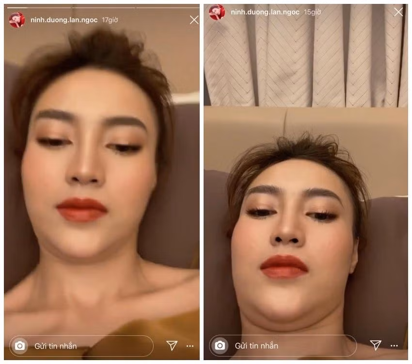 Một trong những cái tên đình đám nhất Vbiz trong việc khoe cằm nọng là Lan Ngọc. Dù thời điểm này cô không hề tăng cân nhưng với việc chọn được góc chụp "phù hợp" và biểu cảm gương mặt hài hước sẵn có nên ca sĩ đã có được khoảnh khắc để đời.