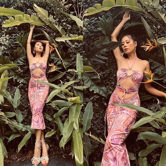 Trong những tấm hình khoe body, Nam Thư gây ấn tượng bởi chiều cao 1m70 và đường cong sexy.