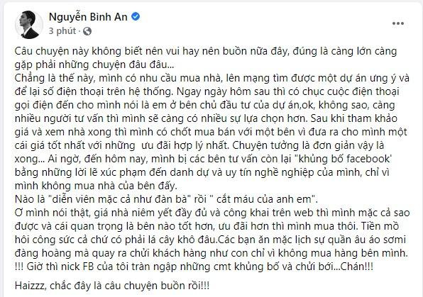 Lý do diễn viên Bình An bị chửi “như đàn bà” khi mua nhà - Hình 2 Ly do dien vien Binh An bi chui “nhu dan ba” khi mua nha-Hinh-2