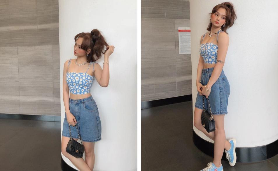 Không chỉ quần dài mà quần short jeans phom rộng cũng được Miu Lê lăng xê nhiệt tình. 