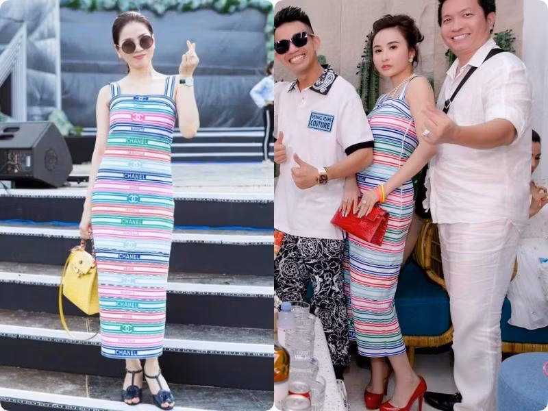 Công bằng mà nói chiếc váy Chanel này khá kén dáng. Tuy nhiên Lệ Quyên vẫn nhỉnh hơn nhờ sự tiết chế trong khâu trang điểm và làm tóc, cộng thêm thần thái sang chảnh, Lệ Quyên lại chiếm thế trước một Mina Phạm hơi “lúa”.