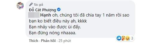 Mới đây, trong màn "khẩu chiến" đôi co qua lại cùng antifan, Cát Phượng gây xôn xao khi viết bình luận cho biết đã tan vỡ với Kiều Minh Tuấn cách đây một năm.