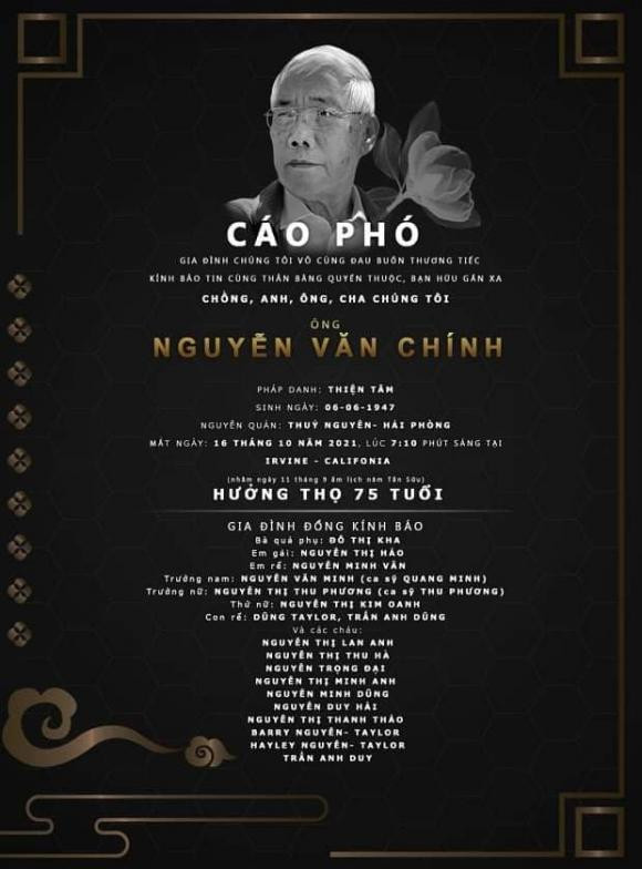 Dũng Taylor chia sẻ cáo phó của bố ruột ca sĩ Thu Phương - Hình 2 Dung Taylor chia se cao pho cua bo ruot ca si Thu Phuong-Hinh-2