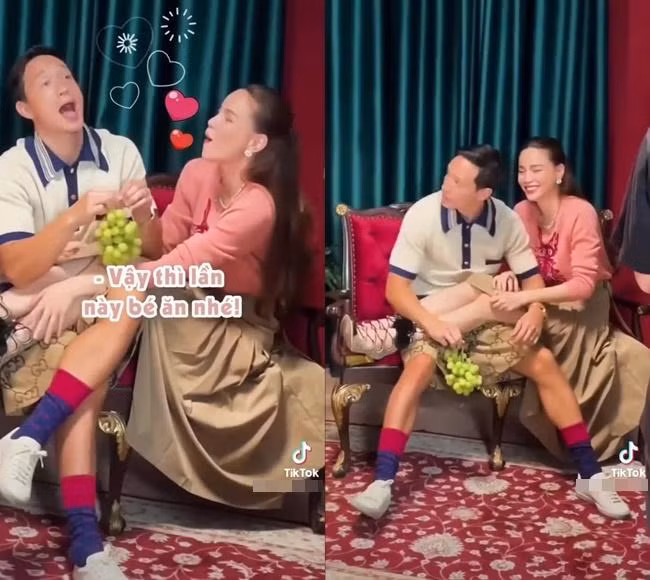 Hồ Ngọc Hà gác chân lên người Kim Lý, cả hai làm đủ trò nhí nhảnh, hệt như "đôi chim non".