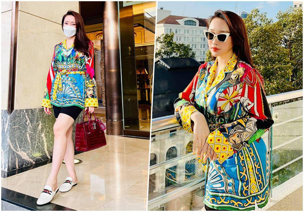  Vợ diễn viên Chi Bảo vẫn tươi tắn, trộm vía da dẻ hồng hào, tay chân thon gọn, chỉ khác trước là bụng cô to ra do đang mang thai.