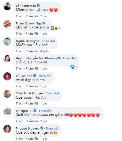Chỉ sau thời gian ngắn đăng tải, bạn bè, đồng nghiệp và người hâm mộ thả tim cùng lời khen tới tấp cho "quả bom mlem" của Hội An.