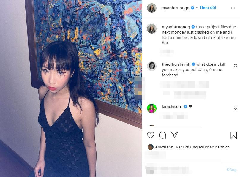 br/> Mỹ Anh, con gái út của diva Mỹ Linh và nhạc sĩ Anh Quân là cái tên hút nhiều sự quan tâm thời gian gần đây. Ngoài tài năng âm nhạc thừa hưởng từ bố mẹ, cô nàng còn gây chú ý vì theo đuổi style cá tính, nổi loạn và có phần táo bạo trước tuổi. Gần đây, trên trang cá nhân, gái xinh 2002 còn gây bất ngờ khi khoe ảnh diện váy hai dây mỏng manh, xẻ ngực sâu hoắm khoe vòng 1 lấp ló.