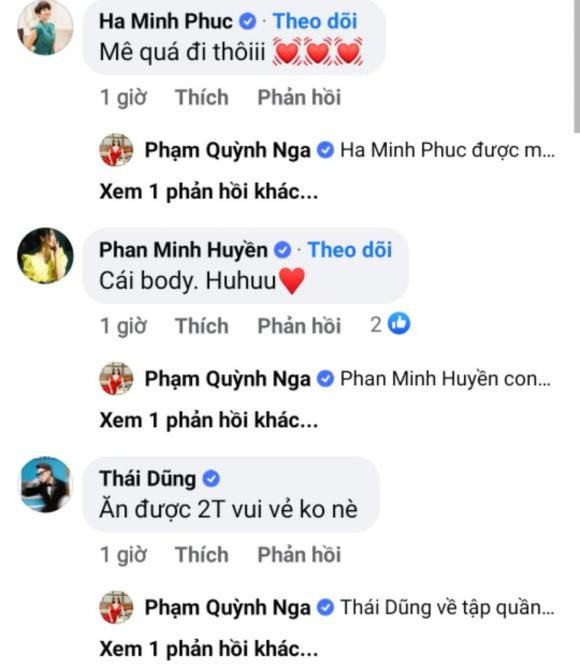 Động thái của Quỳnh Nga lập tức thu hút đông đảo sự chú ý từ khán giả và người hâm mộ. Dưới phần bình luận, không ít sao Việt cũng đã khen ngợi nữ diễn viên vì sắc vóc đỉnh của chóp: "Eo ơi, nghỉ dịch mà không giảm sút phong độ tí nào chị nhờ", "Mê quá đi thôi em ơi", "Body thì đỉnh mà múa thì đẹp chị mình ơi, không rời được mắt".