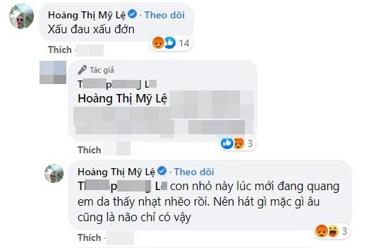 Tuy nhiên, thu hút sự chú ý hơn cả lại là lời lẽ của ca sĩ Mỹ Lệ dưới phần bình luận. Cô để lại 4 từ "xấu đau xấu đớn", được cho là chê trang phục của hoa hậu, đồng thời nhấn mạnh đã thấy Đỗ Thị Hà nhạt nhẽo ngay từ lúc mới đăng quang. "Con nhỏ này lúc mới đăng quang em đã thấy nhạt nhẽo rồi. Nên hát gì, mặc gì âu cũng là não chỉ có vậy", Mỹ Lệ nói về đàn em.