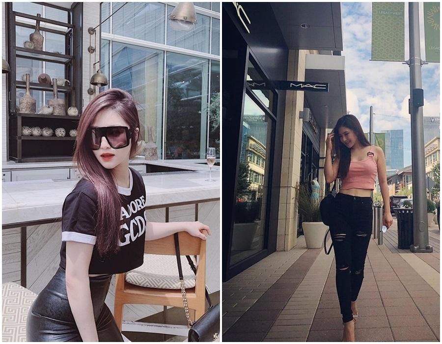 Nếu ngoài chiều cao khiêm tốn, bạn còn có khuyết điểm lưng dài như Hương Tràm thì áo crop-top chính là cứu cánh tuyệt vời. Từ khi sang Mỹ, nữ ca sĩ thường được bắt gặp xuống phố với combo crop-top + quần cạp cao để tạo cảm giác chân dài ra.