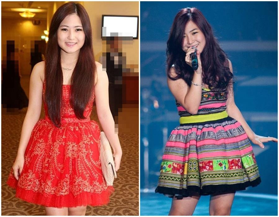 Đầm xòe ngắn, xếp ly bồng bềnh khiến thân hình thêm đồ sộ.