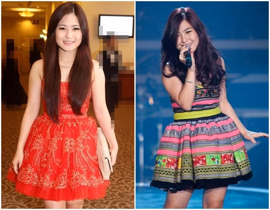 Đầm xòe ngắn, xếp ly bồng bềnh khiến thân hình thêm đồ sộ.