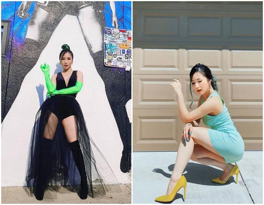 Diện với kiểu trang phục này, Hương Tràm luôn mix cùng giày cao gót để "ăn gian" chiều cao.