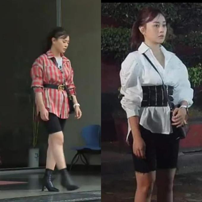 Cách phối boots sai lầm khiến chân diễn viên Phương Oanh như khúc giò. Song món phụ kiện "ruột" này vẫn được nàng kỹ sư xây dựng diện từ lúc đi chơi cho đến đi làm.