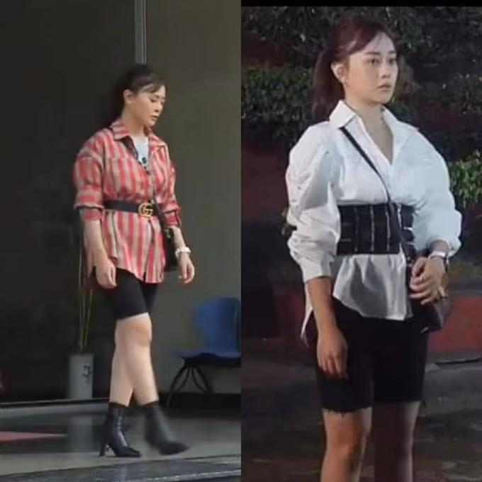 Cách phối boots sai lầm khiến chân diễn viên Phương Oanh như khúc giò. Song món phụ kiện "ruột" này vẫn được nàng kỹ sư xây dựng diện từ lúc đi chơi cho đến đi làm.