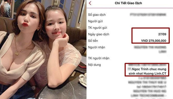 Một khi đã nhắc đến những người bạn hào phóng chắc chắn không thể thiếu Ngọc Trinh. Vào tháng 9 vừa qua, đúng dịp sinh nhật của cô bạn thân lâu năm, Ngọc Trinh đã chuyển khoản liền tay 279 triệu đồng để chúc mừng. Đáng nói, số tiền này tương ứng với ngày sinh 27/9 của cô bạn.