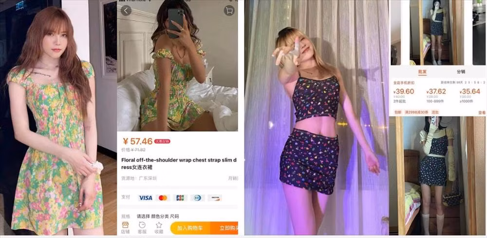 Thiều Bảo Trâm bị "thánh soi" phát hiện ít dùng đồ hiệu sau khi chia tay chủ tịch Tùng. Trang phục cô mặc được thấy đầy rẫy trên Taobao với giá rẻ bèo.