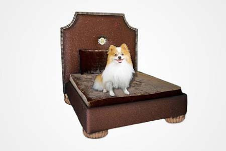 Những chú cún còn sở hữu giường riêng của mình: Chiếc giường được quảng cáo làm từ nhung màu sô-cô-la nhạt. Đinh dùng để đóng đều có đầu bằng vàng, gối có thể thêu những hình thù tùy thích theo ý của chủ nhân còn chân giường có thể được làm từ pha lê cao cấp Swarovski. Mức giá của chiếc giường cho chó này là 1974 USD, tương đương hơn 40 triệu đồng.