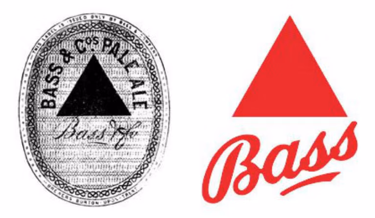 3. Bass Ale (năm sử dụng logo lần đầu tiên: 1876, năm thành lập công ty: 1777, doanh thu công ty mẹ: 43,2 tỷ USD, lĩnh vực: nước giải khát). Từ năm 1876, Bass Ale đã sử dụng logo hình tam giác đỏ. Tại thời điểm đó, đây là thương hiệu có bản quyền đầu tiên được cấp bởi chính phủ Anh. Chính thiết kế logo đơn giản này đã giúp Bass trở thành một trong những nhà sản xuất bia hàng đầu của Anh trong những năm 1890. Logo này phổ biến đến nỗi nó xuất hiện trong các bức họa, tiểu thuyết và cả trong vụ đắm tàu Titanic.