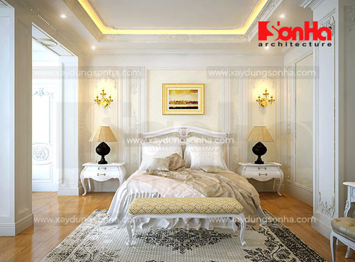 Phòng ngủ mang hơi hướng kiến trúc Pháp, tinh tế và thích hợp cho những cặp đôi tận hưởng tuần trăng mật.