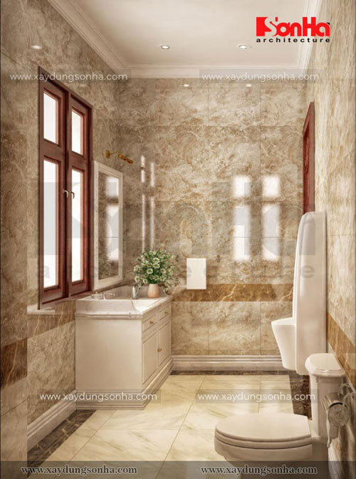 Toàn bộ khu vệ sinh được thiết kế gọn gàng và sạch sẽ, tiện nghi cao cấp đạt tiêu chuẩn 4 sao.