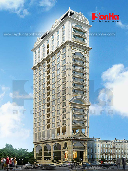 Mới đây, một công ty tư vấn xây dựng đã đưa ra bộ ảnh thiết kế 3D tòa khách sạn của đại gia Nguyễn Quốc Thanh. Ông này vốn được biết đến là chủ nhân của tòa lâu đài 6 con gà dát vàng tại Hoàng Quốc Việt (Cầu Giấy - Hà Nội).