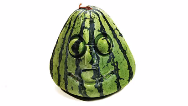 “Dưa hấu khuôn mặt người” được phát hiện vào năm 2011, có giá 50.000 yên. Để tạo ra những quả dưa có hình dạng kì lạ này, người trồng phải sử dụng một mô hình đặc biệt.