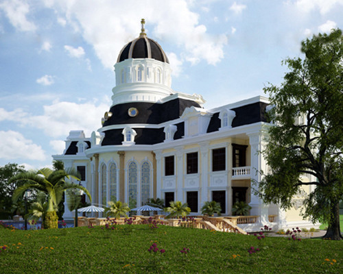 Cửa sổ các tầng tưởng như tách biệt về không gian nhưng lại liền mạch trong cách kiến tạo các chi tiết, giữa vuông, nhọn và cung vòm. Cấp mái chéo thứ ba mở ra một tổ hợp kiến trúc dày đặc các chi tiết Pháp phía dưới, tạo điểm nhấn thu hút cho khoảng trung tâm của công trình.