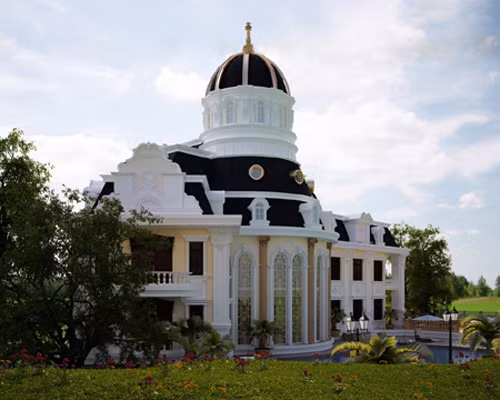 Thiết kế mái vòm cung bán nguyệt đen bóng của kiến trúc cổ điển châu Âu nổi bật trên cả khối nhà. Tầng mái chính phía dưới mô phỏng hình bán lục lăng quen thuộc của những công trình công cộng đồ sộ kiểu Pháp như tòa thị chính, công sở đã được làm cho tươi sáng hơn, bớt vẻ phô trương và nặng nề như trong nguyên gốc.