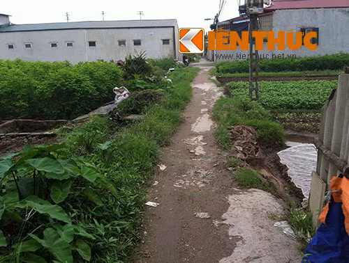 Người dân trong xóm vẫn phải đi về trên những con đường đất nhỏ như bờ ruộng.