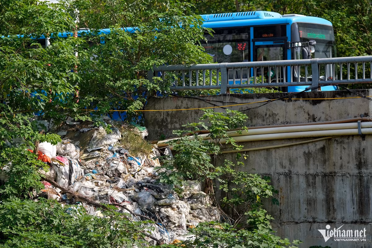 Những khu vực khuất tầm nhìn như bên dưới cầu vượt là nơi nhiều người xả rác, chất thải.