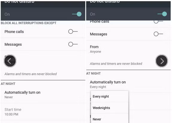  9. Do Not Disturb (Không làm phiền) Những cài đặt tùy chỉnh của Android L giúp bạn điều chỉnh chế độ im lặng cho điện thoại phù hợp hơn mà không cần đặt chế độ im lặng hoàn toàn.